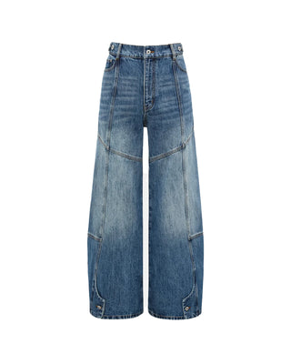 FENG CHEN WANG-BLUE DECONSTRUCTED STITCH DENIM JEANS