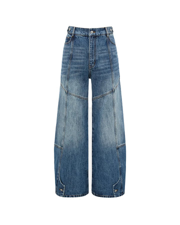 FENG CHEN WANG-BLUE DECONSTRUCTED STITCH DENIM JEANS