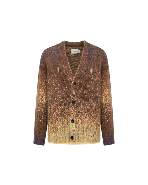 FENG CHEN WANG-YELLOW GRADIENT JACQUARD KNIT CARDIGAN