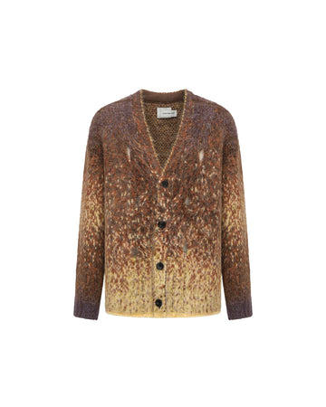 FENG CHEN WANG-YELLOW GRADIENT JACQUARD KNIT CARDIGAN