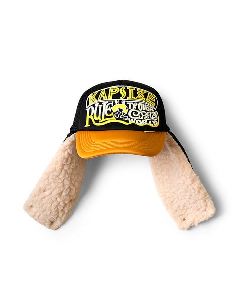 KAPITAL-KAPSIZE RULE LUMBER TRUCKER CAP-BLK GLD-K2511XH549