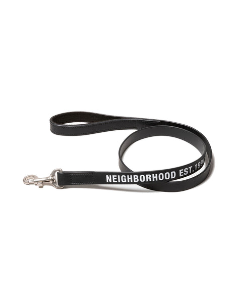 NEIGHBORHOOD-LEATHER DOG LEASH WIDE-BLACK-252PKNH-AC04