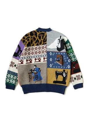 KAPITAL - 5G WOOL KUROGANE MISHIN PATCHWORK CREW SWEATER