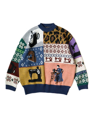 KAPITAL - 5G WOOL KUROGANE MISHIN PATCHWORK CREW SWEATER