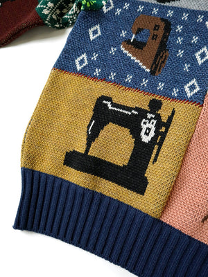 KAPITAL - 5G WOOL KUROGANE MISHIN PATCHWORK CREW SWEATER