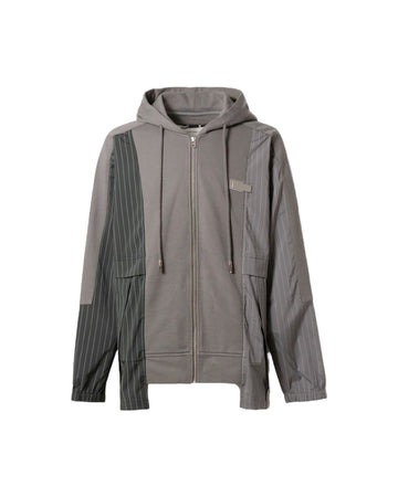FENG CHEN WANG - PANELLED ZIP-UP HOODIE / GRY