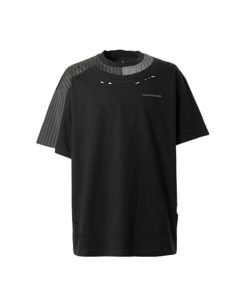 FENG CHEN WANG -  PATCHWORK STRIPED T SHIRT / BLK